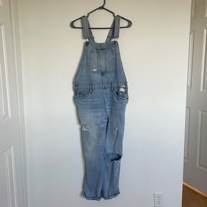 LUCKY BRAND light blue distressed overalls size L